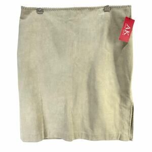Anne Klein Suede Pencil Skirt Womens 14 Beige‎ Leather Side Slit Retro Boho Chic